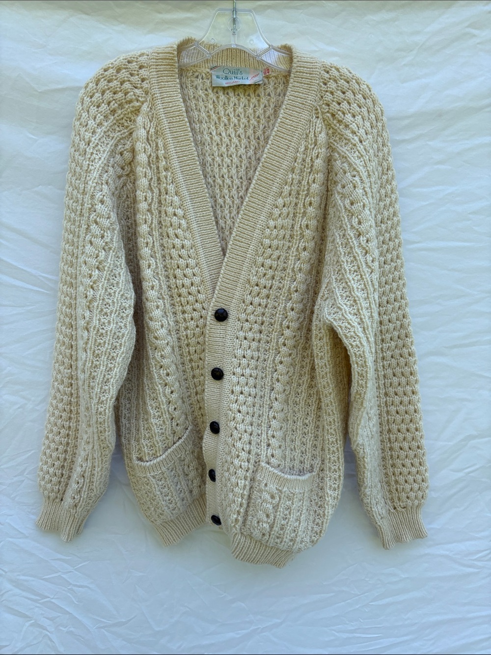 Cream Cable Knit Women's Irish Wool Button-Up Cardigan